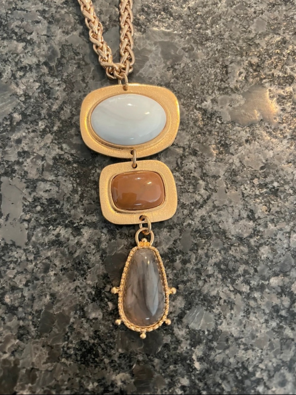 Altar'd State Gold-Tone Tri-Stone Pendant Necklace with Cream, Tan, Gray Accents - Picture 2 of 4